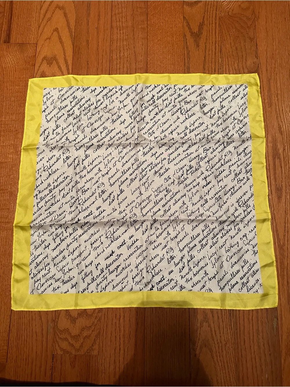 Nanette Lepore Script Print Square Scarf Yellow Black White Silk Feel 20x20